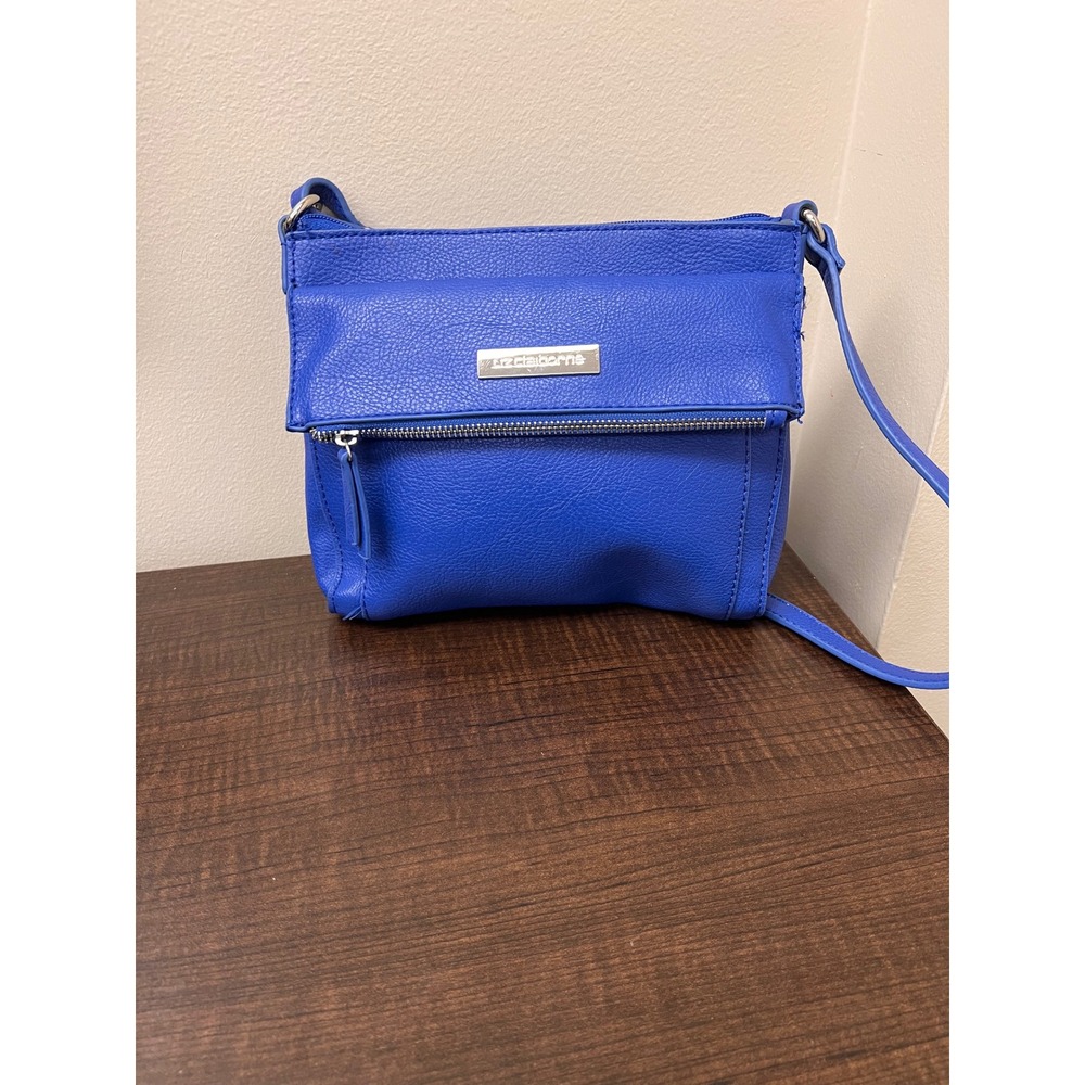 Liz Claiborne Blue Crossbody Bag Faux Leather Handbag Zip Pocket Adjustable